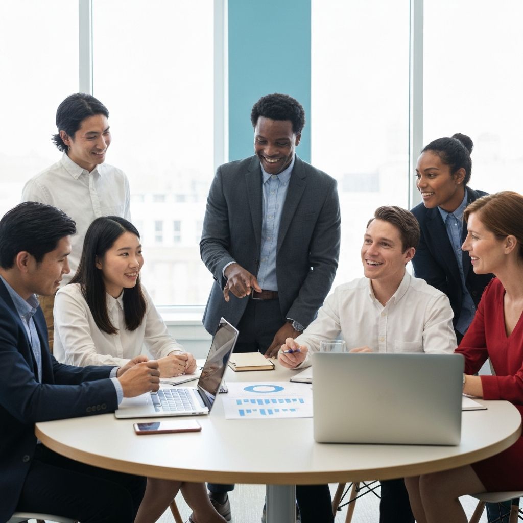 Equipo de consultores en sesión de trabajo colaborativo con cliente